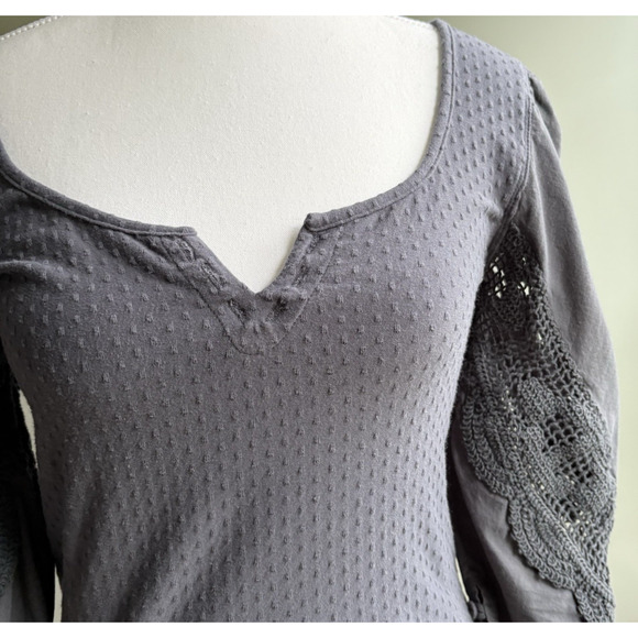 FREE PEOPLE Floral Lace Embroidered Brunch Date Top Gray Romantic Crochet S - Picture 6 of 14